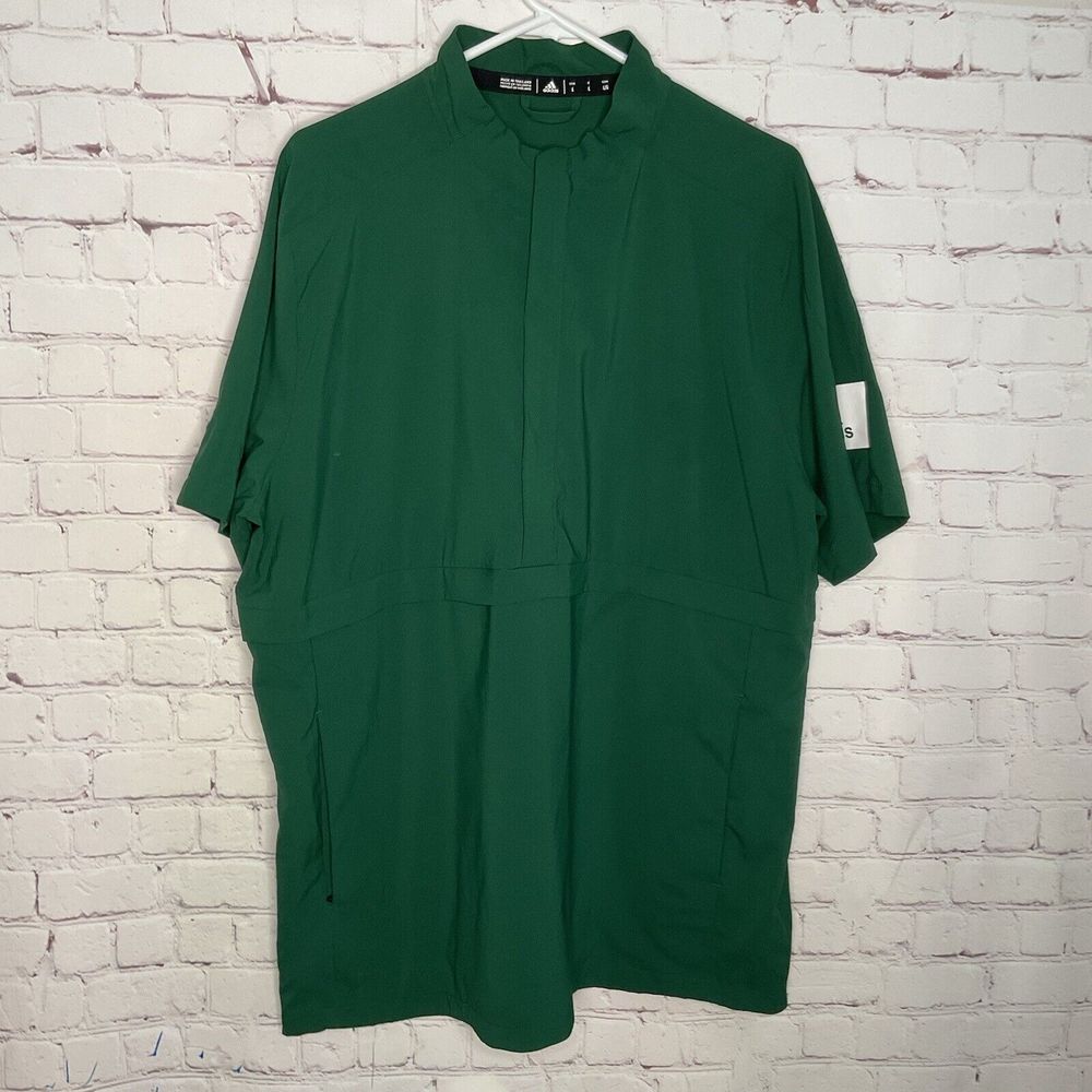 Adidas Team Men's Large Shirt Top Green Short Sleeve Quarter Zip Polo MultiSport